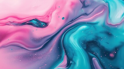 Wall Mural - Dreamy cosmic fluid art with vibrant turquoise and pink swirls