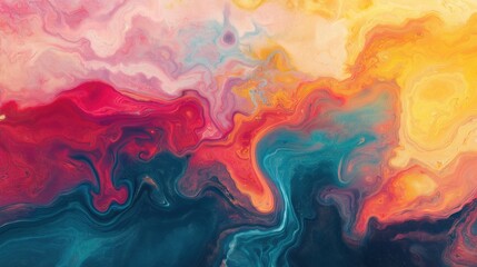 Wall Mural - Vivid abstract fluid art with swirling red, teal, and golden hues