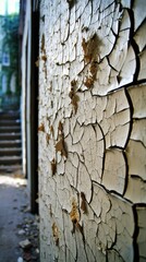 Poster - Urban decay cracked wall texture abandoned building close-up gritty environment artistic viewpoint