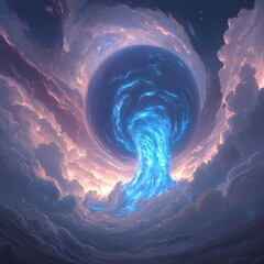 Poster - Celestial swirling vortex ethereal skies digital art cosmic environment aerial view surreal concept