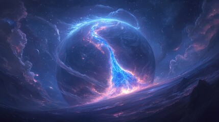Poster - epic cosmic event unfolding over a celestial landscape digital art vast universe vibrant colors