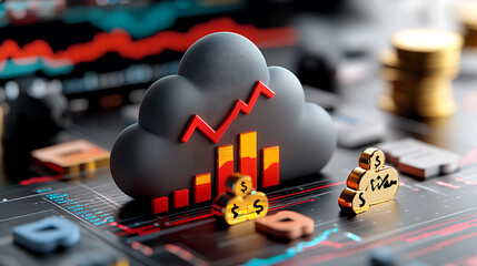 Poster - Analyzing financial growth trends with graphs and symbols in a digital cloud environment for investment insights