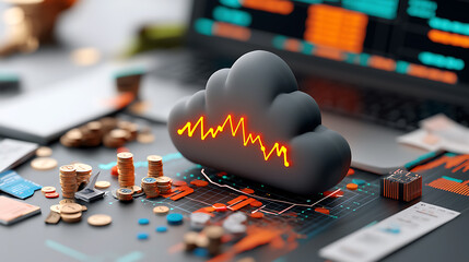 Poster - Analyzing financial trends using cloud technology modern office digital data visualization tech environment top-down view growth concept