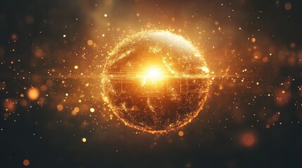 Poster - Glowing Abstract Sphere with Radiant Light and Floating Particles