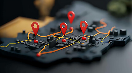 Poster - Navigating urban landscapes map with location pins digital city geospatial visualization modern environment aerial view mapping concepts
