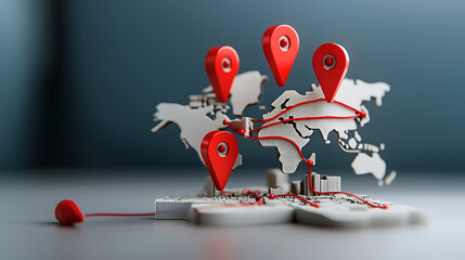 Poster - Strategic mapping and navigation points global connectivity 3d render modern environment close-up view geolocation concept