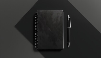 Wall Mural - Notebook with pen isolated on black background. 3d illustration.