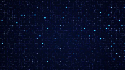Poster - Glowing blue digital particles forming a cyber grid pattern on dark background