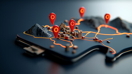 Poster - Navigating urban landscapes city map visualization with location pins digital environment high-tech viewpoint interactive concept