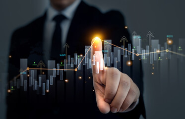 Leinwandbilder - Stock market chart, exchange financial growth diagram.	Analysis finance grow graph and market investment. Financial business plan,earnings,sale and strategy. 