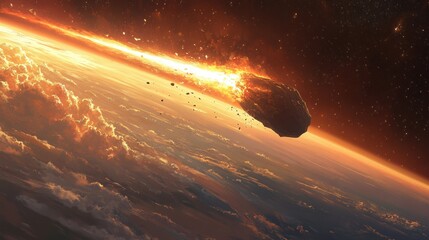 Wall Mural - Fiery Meteor Comet Approaching Earth in Dramatic Celestial Scene