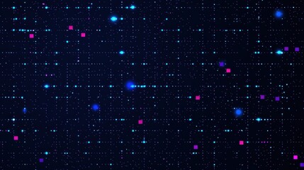 Aufkleber - Glowing digital particles and pixel dots creating a futuristic background