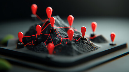 Poster - Mapping connectivity geographical data visualization modern workspace 3d model environment close-up perspective data analytics concept