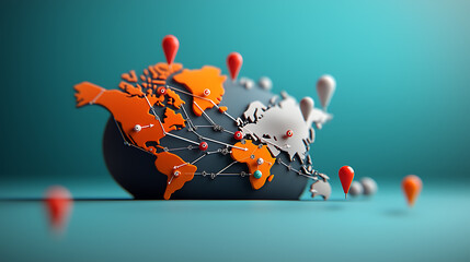 Poster - Global connectivity exploring the world map with location pins digital visualization modern design informative context engaging perspective
