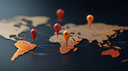 Poster - Global location markers world map digital mapping geographical insights top-down view exploration of connectivity and navigation