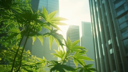 Aufkleber - Sunlight shining through green leaves in urban environment