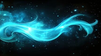 Wall Mural - Ethereal Blue Light Waves Flowing Through a Starry Night Sky