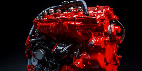 Poster - Bright red engine displayed on a black background