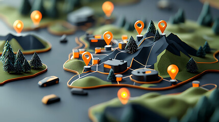 Poster - Exploring landmarks and routes 3d map visualization digital landscape urban environment aerial perspective geographic concepts