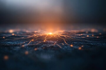Aufkleber - Futuristic neural network with glowing blue synapses and vibrant orange sparks, highlighting advanced technology in an abstract design