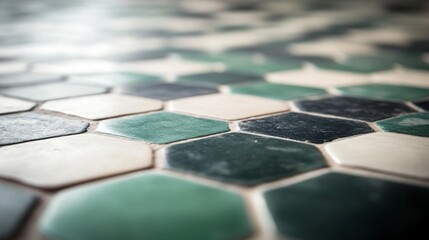 Poster - An angled view captures a single geometric tile featuring lush green and white hues, offering a stylish addition to contemporary tropical design aesthetics