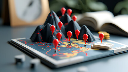 Poster - Exploring geographic data visualization modern office 3d map representation creative workspace aerial perspective understanding location analytics