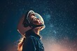 © Guy - Reaching for the Stars: A young girl dreams of the cosmos, gazing up at the starry night sky with wonder in her eyes. She wears an astronaut helmet.