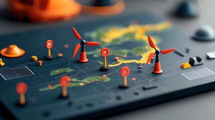 Poster - Renewable energy planning model global overview infographic digital environment top-down view sustainable development strategy