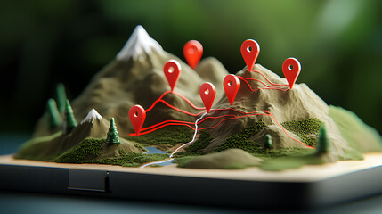 Poster - Mapping adventure trails in scenic mountains 3d model representation natural environment top-down perspective exploration concept