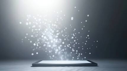 Poster - Magical Light Particles Emanating from a Tablet in Dark Background
