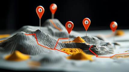 Poster - Exploring geographical mapping techniques mountain terrain 3d model visualization dark environment close-up view innovative data representation