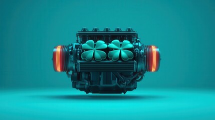 Wall Mural - A glowing shamrockshaped engine powering a futuristic vehicle, innovative and detailed