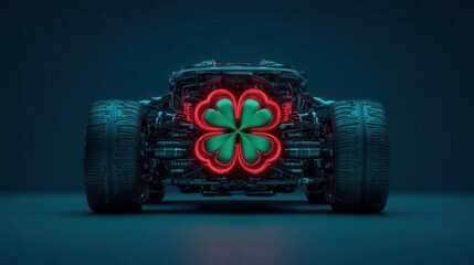 Wall Mural - A glowing shamrockshaped engine powering a futuristic vehicle, innovative and detailed