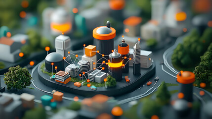 Poster - Innovative urban infrastructure development futuristic city 3d model digital environment aerial view smart city concept