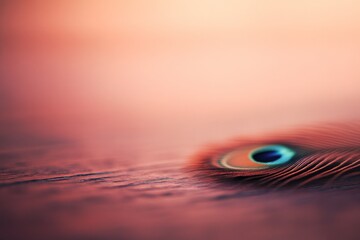 Aufkleber - Close-up of a striking orange peacock feather on a bright background, highlighting the detailed textures and vivid colors, perfect for design purposes