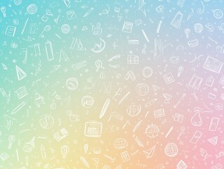 seamless pattern of hand-drawn business and technology icons on a pastel gradient background