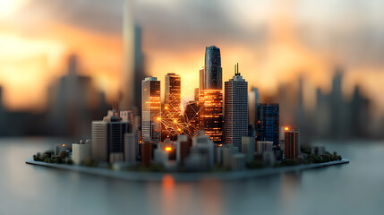 Poster - urban landscape transformation cityscape digital connectivity modern metropolis aerial view futurist