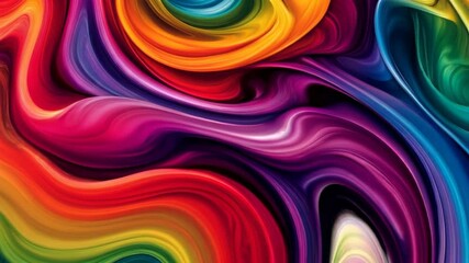 Wall Mural - Colorful, flowing piece of art with a rainbow pattern. The colors are vibrant and the brushstrokes are bold. Scene is one of joy and happiness, as the rainbow is often associated with positivity