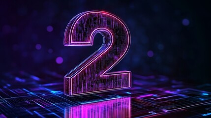Poster - glowing digital number 2 on futuristic abstract circuit board background, technology concept image