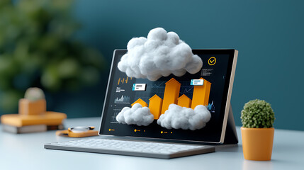 Poster - Analyzing cloud computing growth trends with visual data representation office workspace infographic modern design business insight
