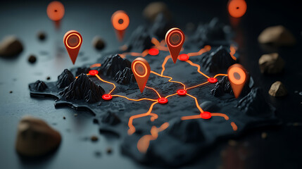 Poster - Mapping connectivity innovative network visualization on a geographical map digital art dark background futuristic design strategic insights