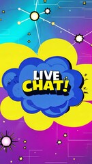 Aufkleber - A poster with a cartoon cloud and the words Live Chat! Written in bold. The poster is colorful and has a lot of stars