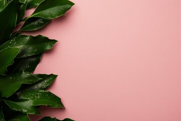 Poster - Close-up of an elegant holly branch with shimmering accents set against a soft color background, creating a joyful atmosphere perfect for holiday designs