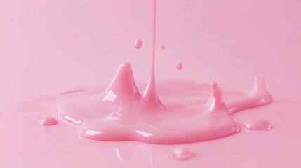 Poster - Delicate water droplets cascade and shimmer against a soft pastel pink background