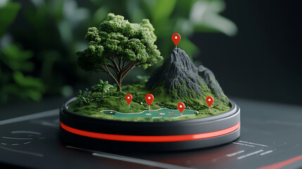 Poster - Exploring natural landscapes with 3d models mountain tree and water features in a modern environment for design inspiration