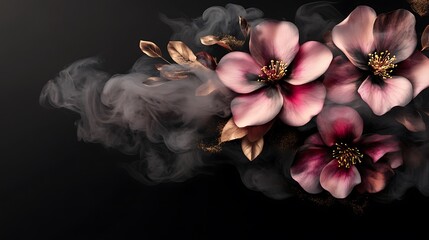 Wall Mural - Dark floral arrangement, smoky background, elegant design, greeting card