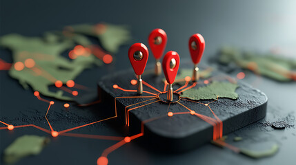 Poster - Geolocation markers highlighting key locations on a digital map technology modern close-up innovative visualization