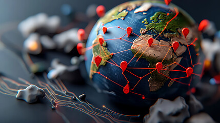 Poster - Exploring global connectivity through networked locations digital world visualization high-tech environment aerial view technology and geography concept