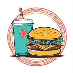 Wall Mural - Hamburger and drink illustration with simple design for menu and graphic resources