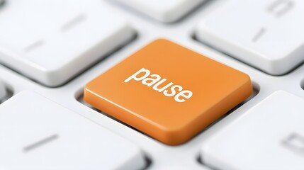 Poster - Close-up of an orange pause title key on a white keyboard, symbolizing technology, control, and productivity